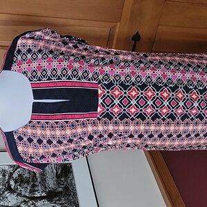 LAUNDRY SHELLI SEGAL Pink and Blue Geometric Pattern Stretch Shift